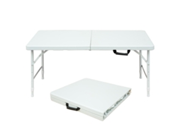 Mesa Dobrável Pesada 125 Cm com Alça, Ajustável Multifuncional Branca VISTA SHOP (para camping, piquenique e festas)