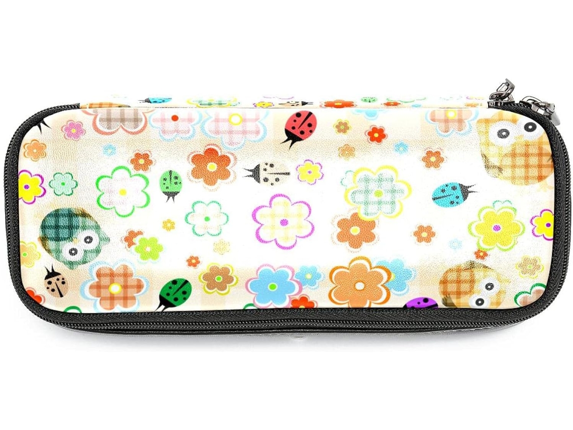 Organizador amplo com estampa floral e detalhes em relevo, ideal para escola, mesa, adultos e meninas.