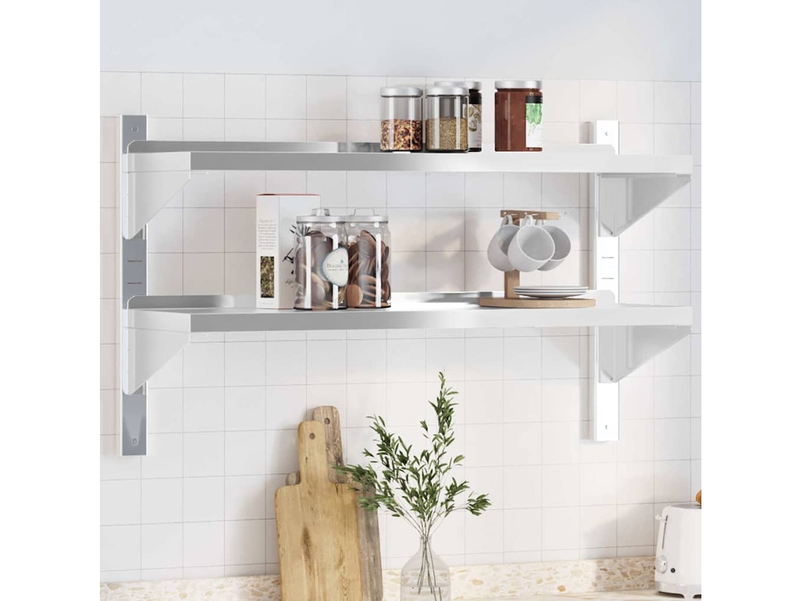 Vidaxl Estante Parede 2 Prateleiras 100x30x60 Cm Aço Inoxidável Prata