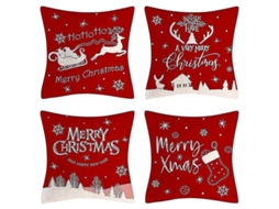 Fundas De Almohadas Navideñas 4 Pack 45x45cm De Lino Algodón Para Decoración Hogar