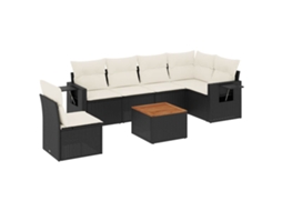 Conjunto de 7 Sofás para Jardim com Almofadões Vime Pe Preto MAISON EXCLUSIVE (7 pcs)