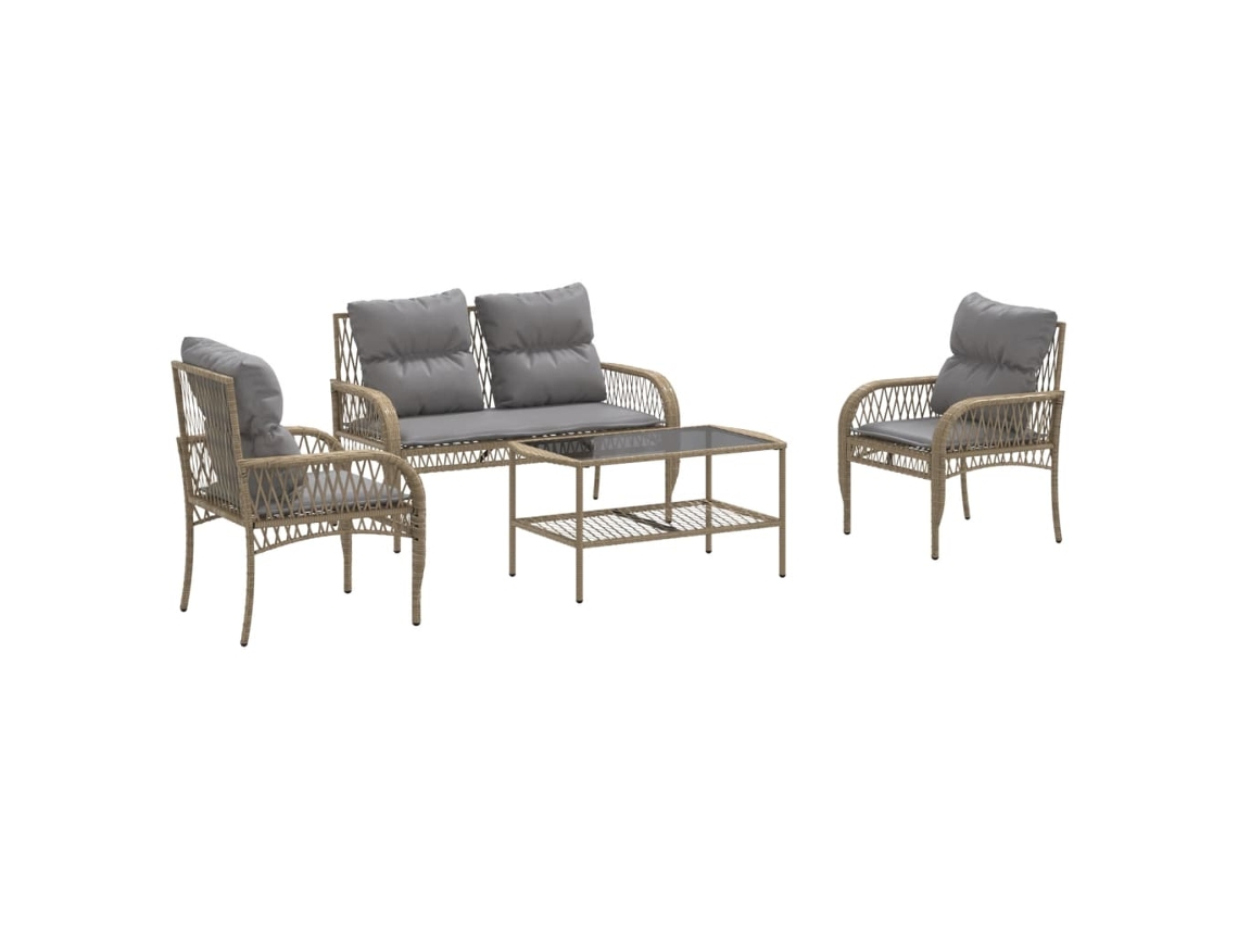 Conjunto de 4 Sofás para Jardim com Almofadões Vime Pe Bege MAISON EXCLUSIVE (4 pcs)