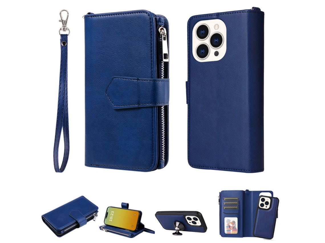 Capa Para Iphone 15 Pro Pele Sintética Azul