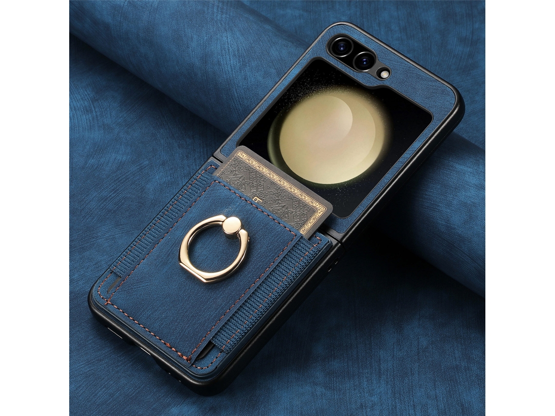 A Capa De Anel Para Cartão Em Pu Com Revestimento Em Couro É Adequada Paraazul, Samsung Zflip 4 Samsung Zflip 4