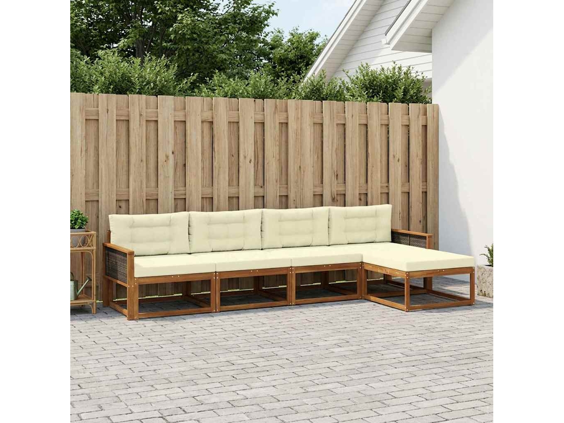 Vidaxl Conjunto De Sofás Para Exterior 5 Pcs Natural E Creme