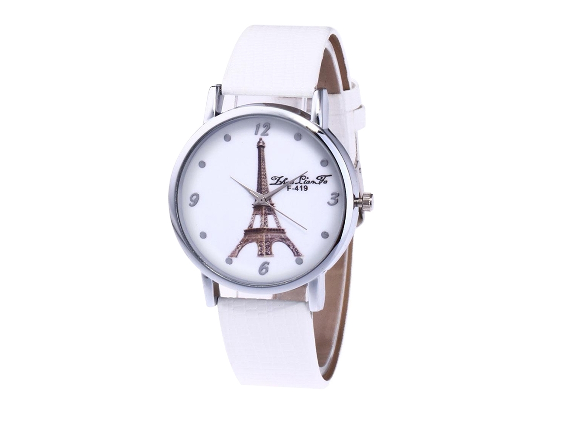 Relógio de pulso elegante de quartzo com pulseira de couro para homens e mulheres (branco)