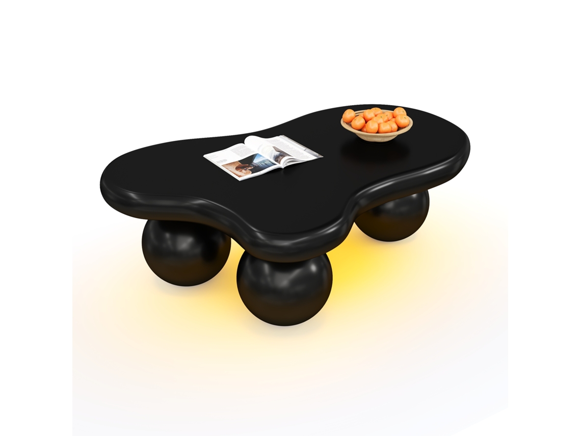 Mesa Centro Black Cloud Led, 16cores, Design Nuvem, Pernas Arredondadas, Sala/quarto-hw