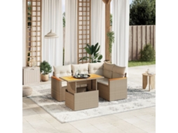 Vidaxl 5 Pcs Conjunto De Sofás P/ Jardim Com Almofadões Vime Pe Bege
