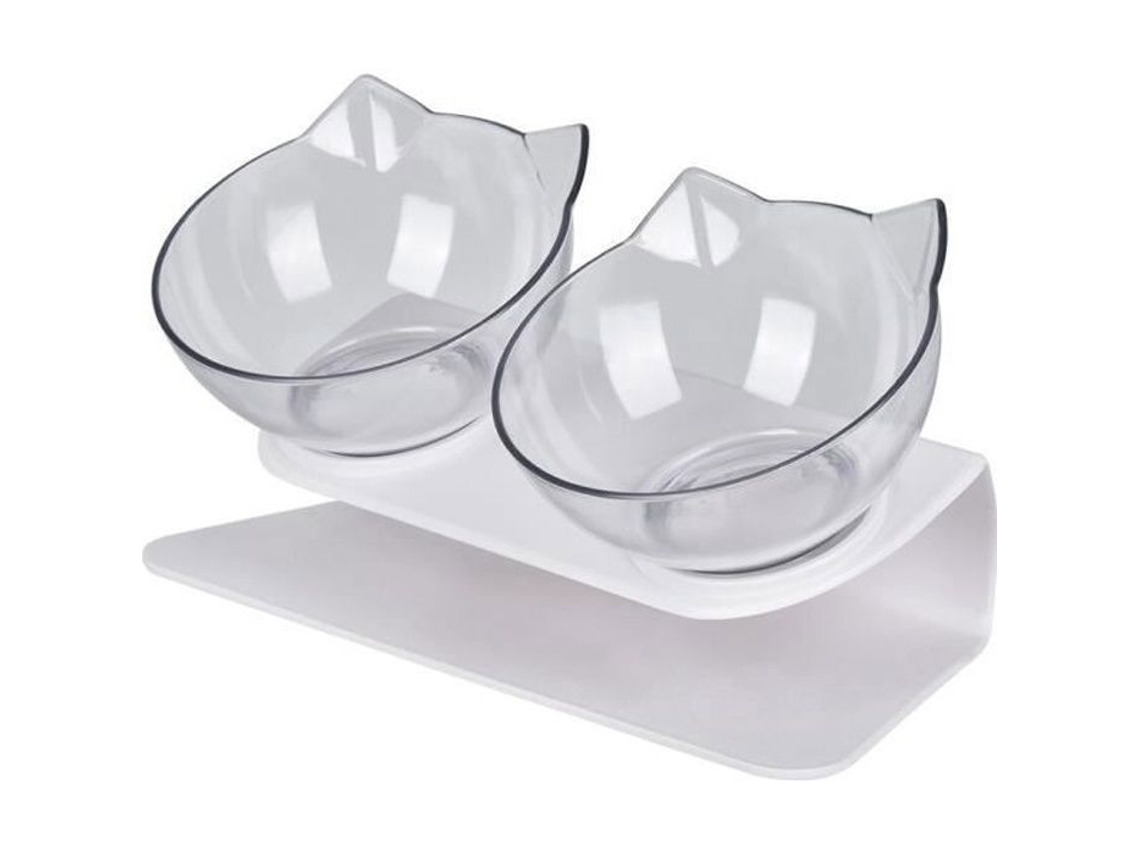 Tigela Dupla para Ração de Gato, Nº 1429, com Suporte Elevado e Tigelas Transparentes para Uso Duplo AQUAFORGE