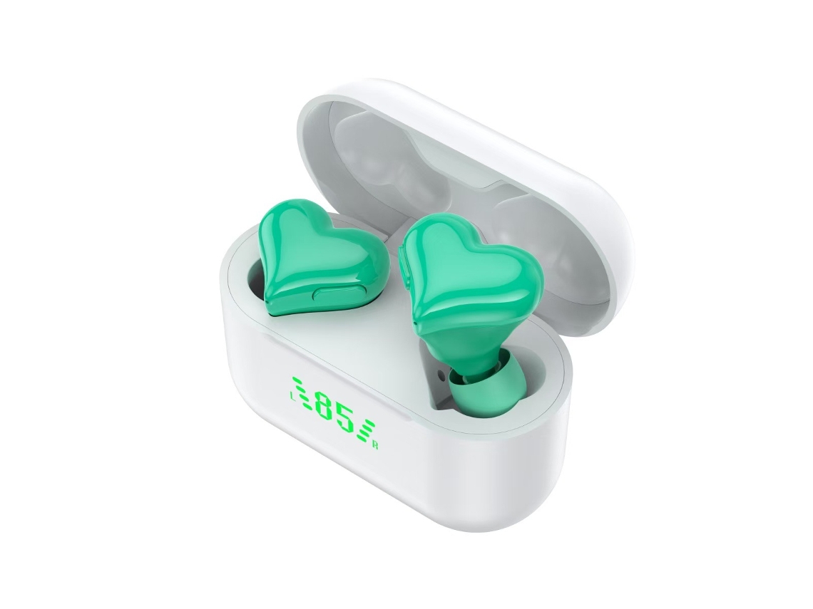 Fone Bluetooth Mini Sem Fio Em Formato De Coração Com Display De Bateria, Intra-auricular, Esporte, Cancelamento De Ruído - Azul