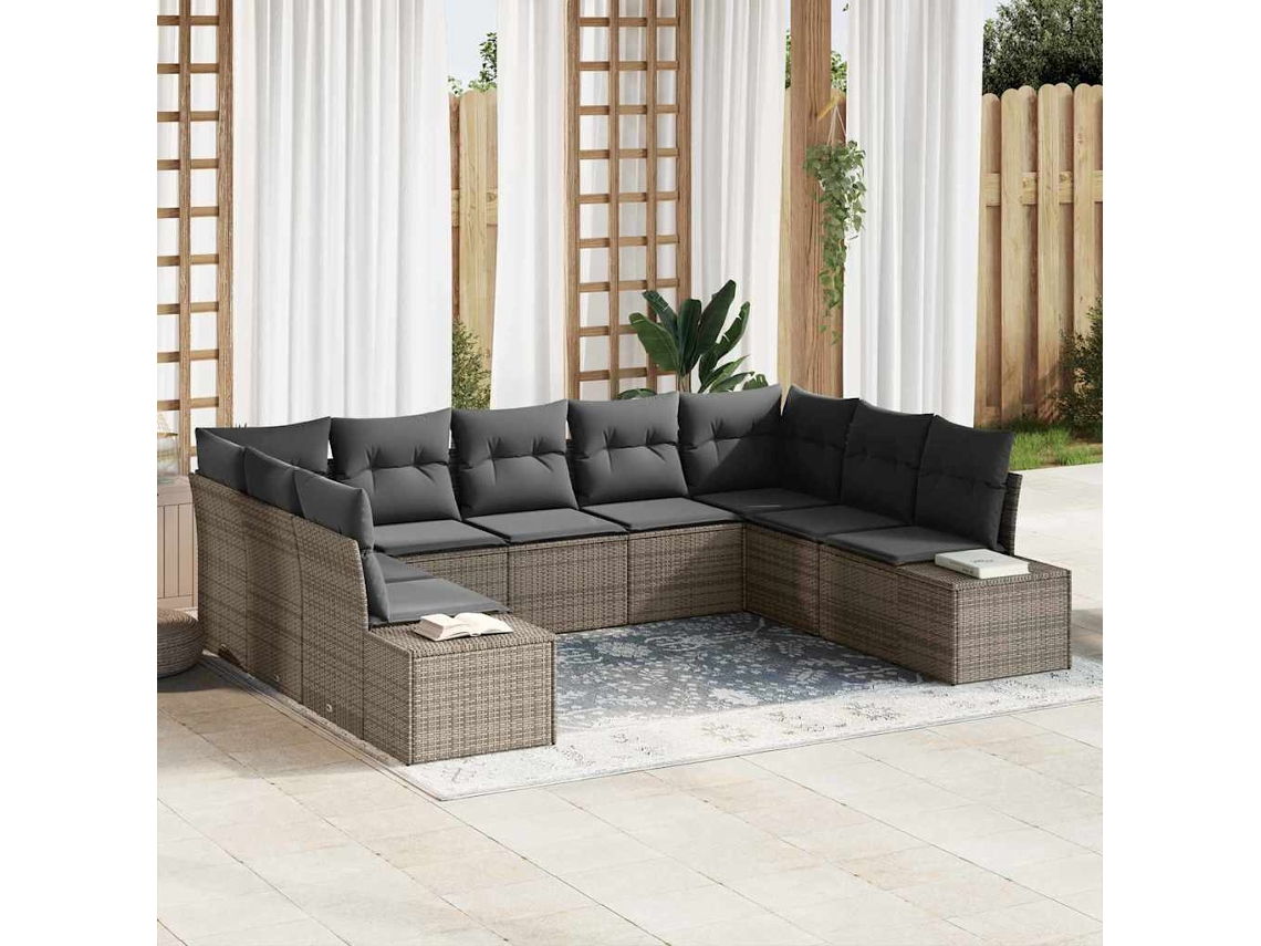 Vidaxl Conjunto De Sofá De Jardim 9 Unid. Cinzeto Vime Pe