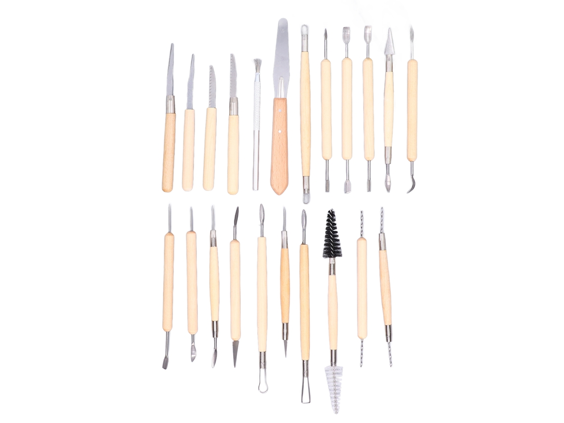 22 Peças De Ferramentas De Escultura De Argila Com Cabo De Madeira De Duas Pontas Kit Para Cerâmica Diy
