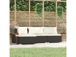 4 Pcs Conjunto Lounge De Jardim C/ Almofadões Vime Pe Preto Dkd Home Decor