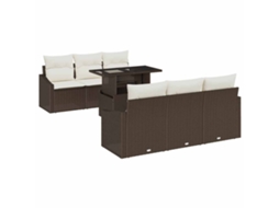 Maison Exclusive - Conjunto De Sofá De Jardim 7 Pcs Marrom E Creme Vime Pe