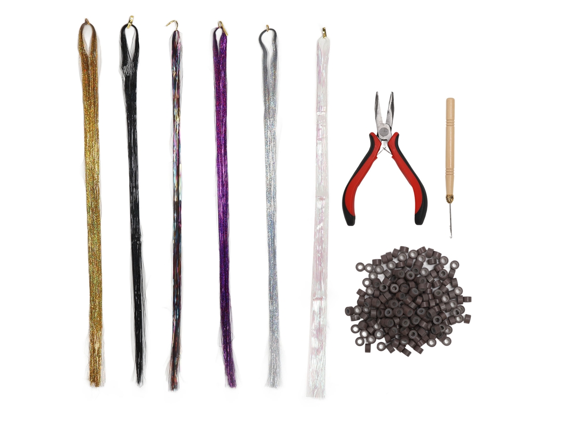 2026 kit de Tinsel para Cabelo com Ferramentas Fio Brilhante e Colorido para Festas e Festivais