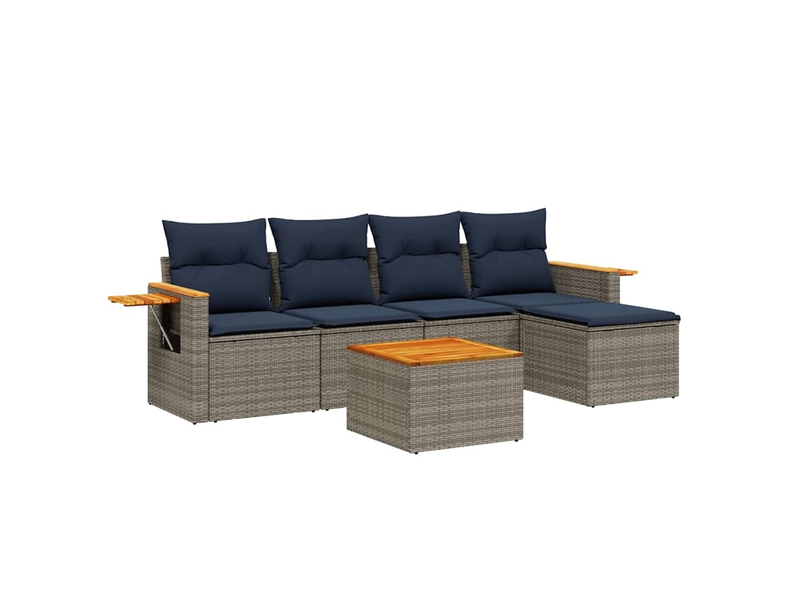 Conjunto de 6 Sofás P/ Jardim C/ Almofadões Vime Pe Cinzento MAISON EXCLUSIVE (6 pcs)