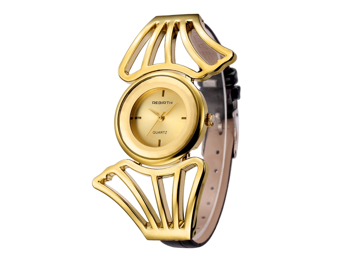Rebirth Relógio de Pulso Feminino de Quartzo com Pulseira de Pu Elegante Presente (ouro)