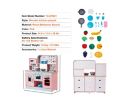 Conjunto De Brinquedos De Cozinha, Luzes E Sons Realistas, Inclui 24 Acessórios, Rosa