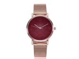 Relógio Feminino Vansvar Pulseira de Malha Quartzo Mostrador Redondo Elegante (vermelho)