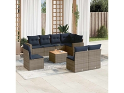 Vidaxl 9 Pcs Conjunto Sofás P/ Jardim C/ Almofadões Vime Pe Cinzento