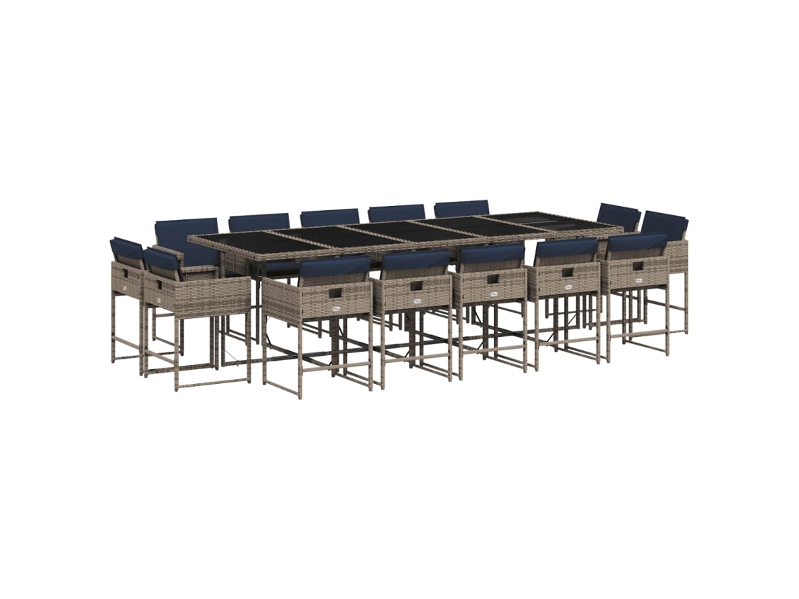 Conjunto de Jantar 15 Peças com Almofadas em Rattan Sintético Cinza MAISON EXCLUSIVE