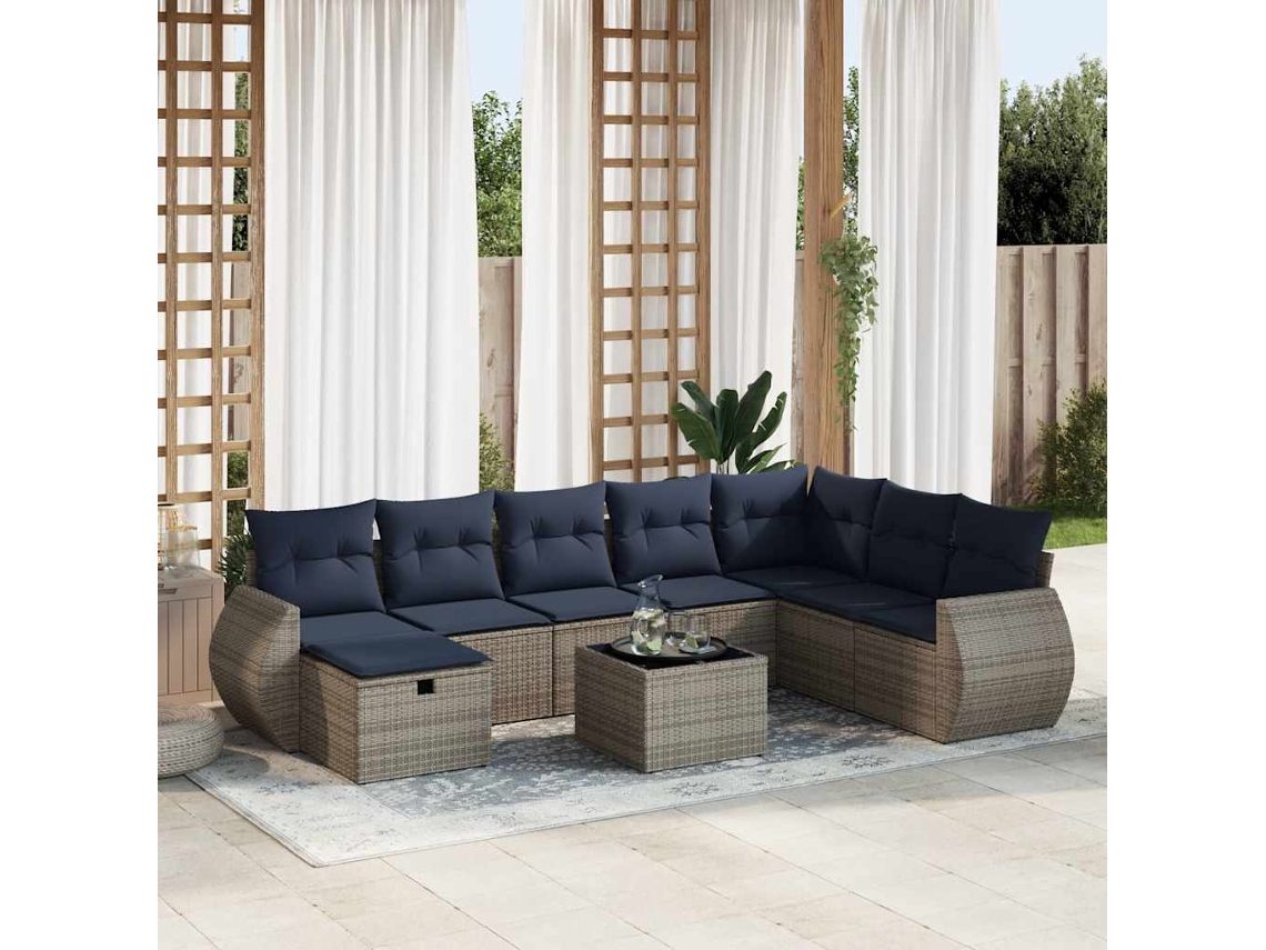 Vidaxl 9 Pcs Conjunto Sofás P/ Jardim Com Almofadões Vime Pe Cinzento