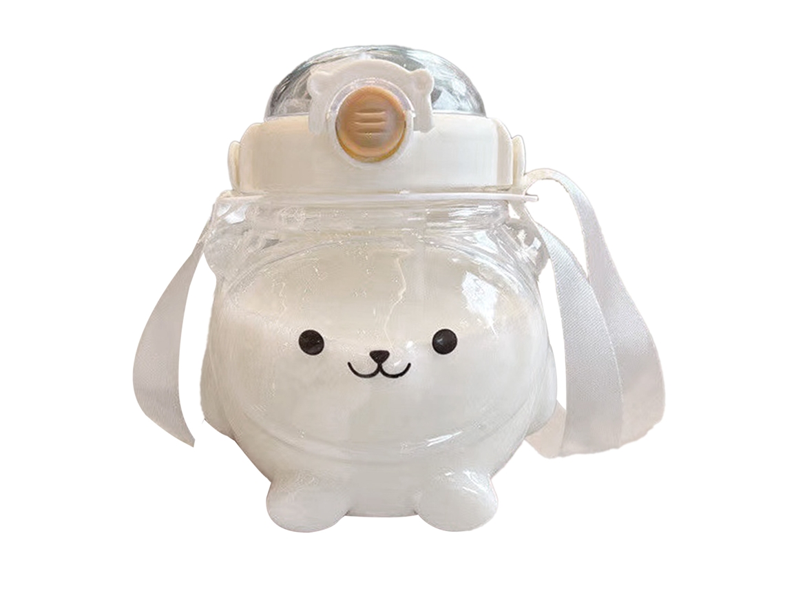 Garrafa Panda 1000ml Plástica com Canudo e Correia Infantil