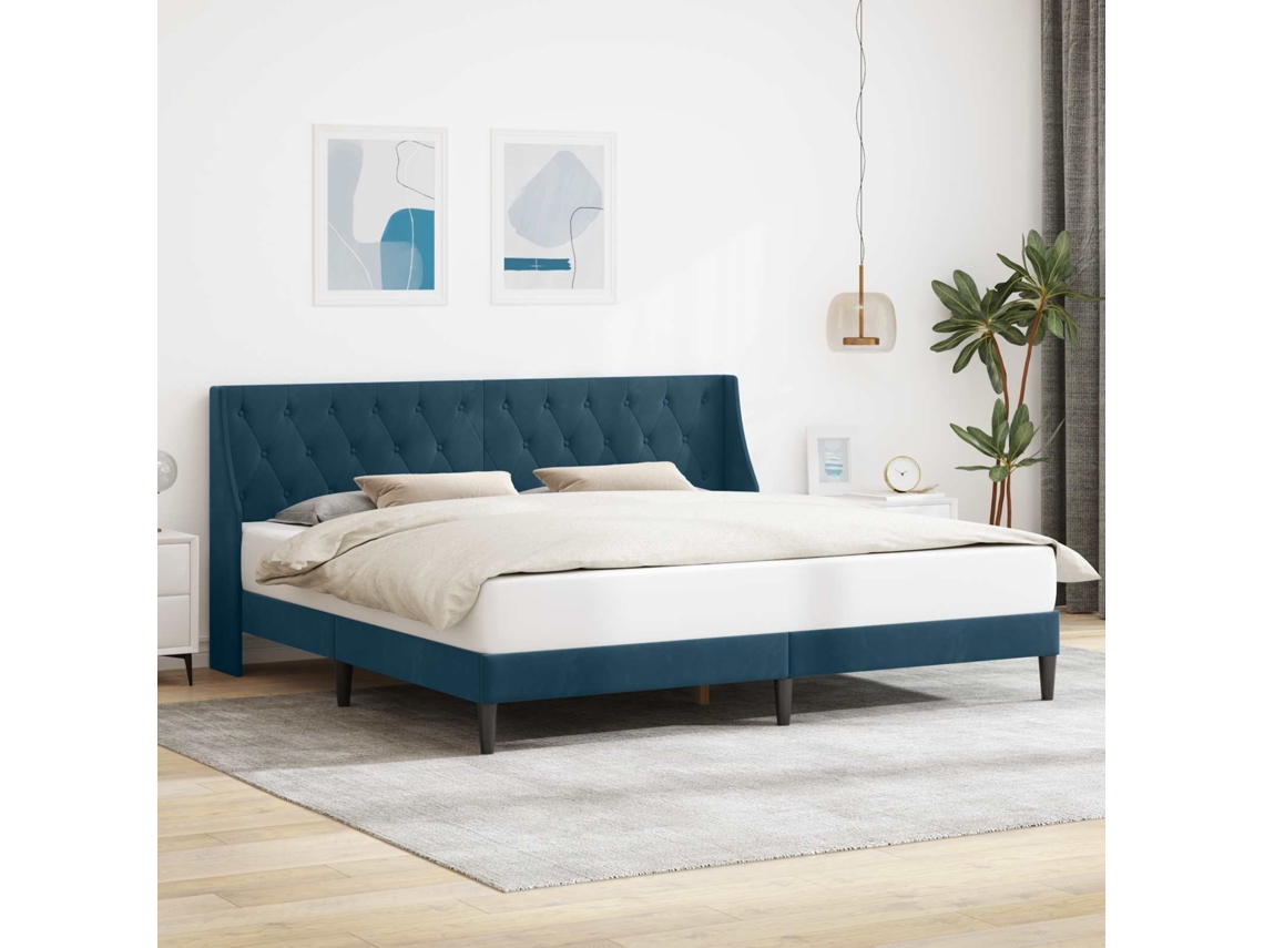 Vidaxl Estrutura Da Cama Com Cabeceira Azul 180 X 200 Cm Veludo
