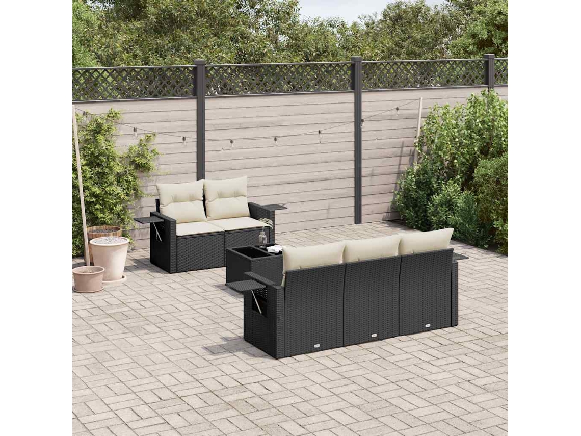Jogo de Sofá Jardim 6 Peças C/ Almofadões Vime Pe Preto Dkd Home Decor