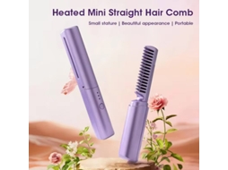 Escova De Cabelo Elétrica Portátil Mini Roxa Com Dupla Função: Alisador E Modelador De Cabelo Carregamento Usb E Temperatura Ajustável
