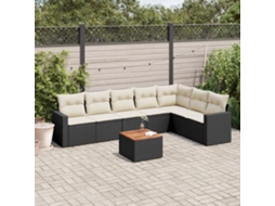 8 Pcs Conjunto Sofás De Jardim Com Almofadões Vime Pe Preto Dkd Home Decor