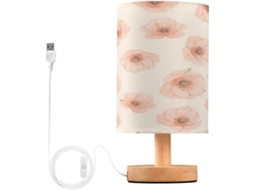 Abajur De Cabeceira Floral Para Quarto, Abajur De Cabeceira Led, Luminária De Leitura Com Portas Usb E Cúpula Tecido