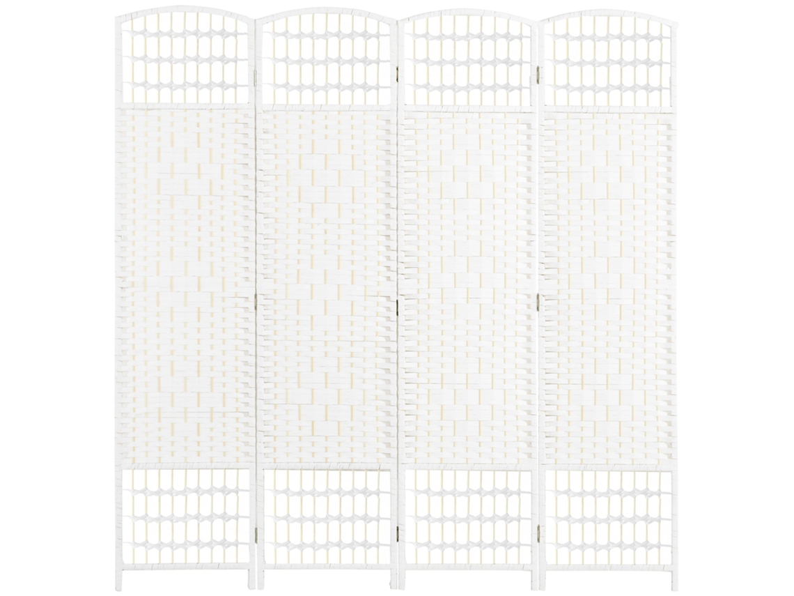 Biombo 4 Painéis Dobrável Separador Ambientes Corda Papel Madeira 60x170 Branco