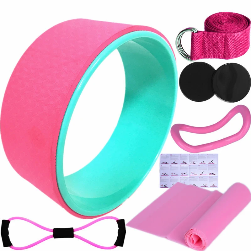 (pacote Rosa Com 7 Peças) Roda De Yoga, Pilates E Fitness Para Massagem Muscular E Treinamento Das Costas