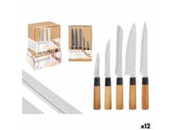 Conjunto De Facas para Cozinha Kinvara Sj6533b (castanho - Bambu - 5 Peças)