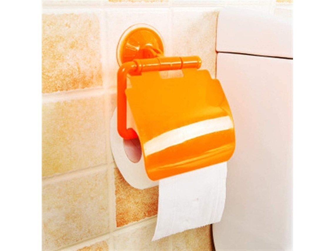 Suporte De Papel Higiénico Com Ventosa E Tampa Para Casa De Banho Laranja