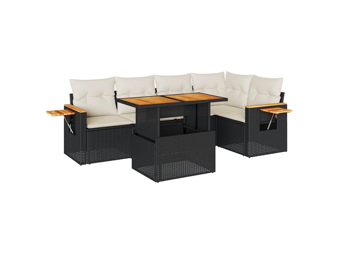 Conjunto de 6 Sofás Jardim com Almofadões Vime Pe/acácia Preto MAISON EXCLUSIVE (6 pcs)