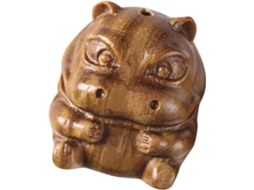 Estátua Hipopótamo Esculpida Madeira Resistente Decoração Design Exclusivo Marrom Ideal Diversos Ambientes GOKOCO
