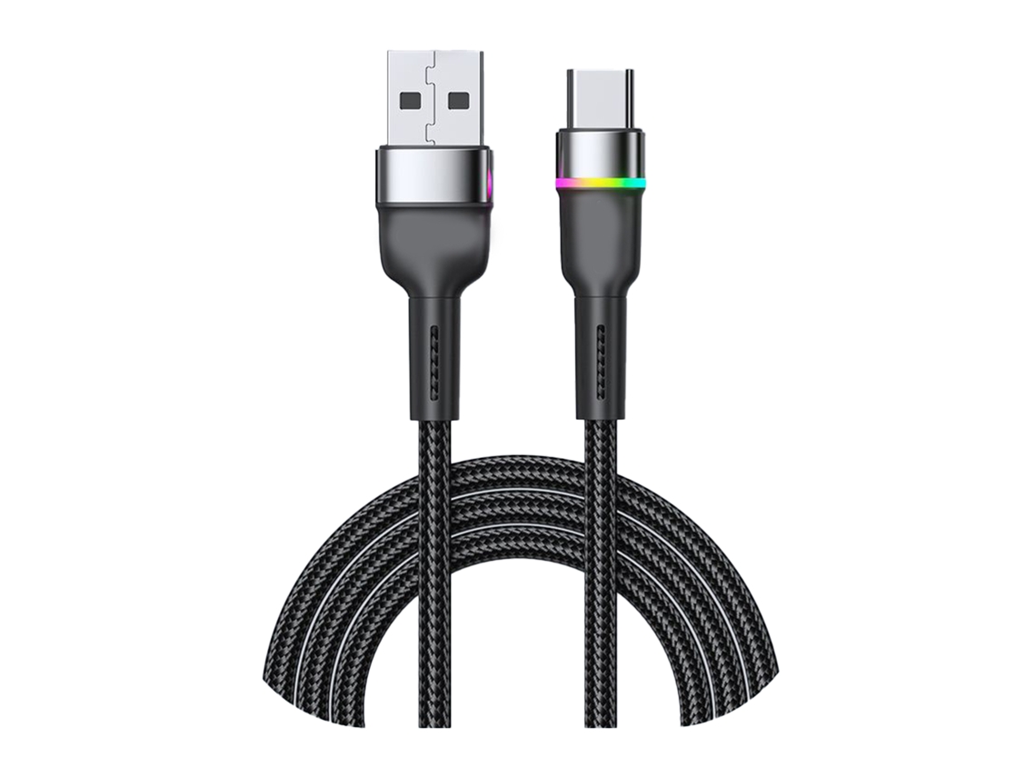 Cabo De Carregamento Rápido De Ligação De Dados Usb C Com Alumínio Para Celular 3a Luz Colorida Preto