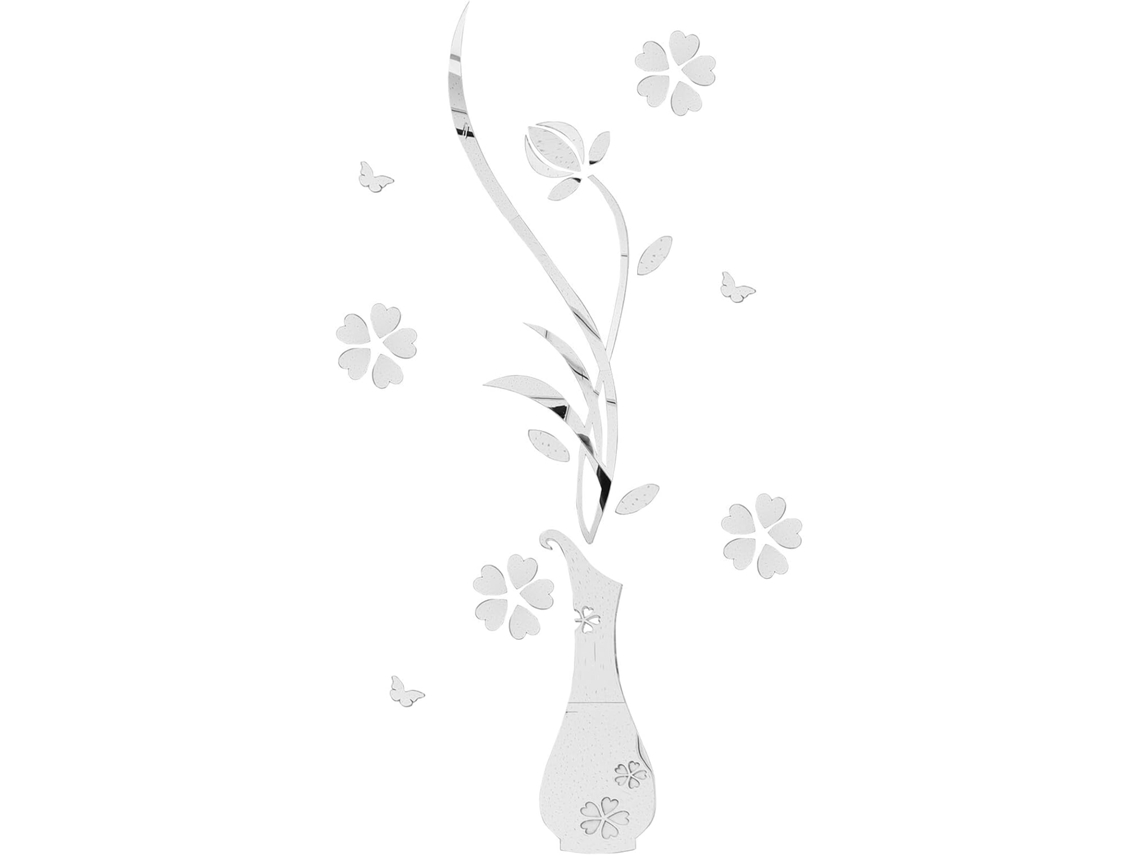 De Parede Espelhado Floral Em Acrílico, Decalque Decorativo De Vaso De Flores De Ameixa Prateadas Para Sala De Estar E Gokoco