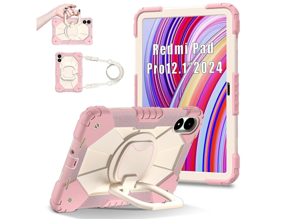 Capa de silicone Hengrongshen ouro rosa com suporte para Xiaomi Redmi Pad Pro 5G, Pad Pro, Poco Pad 4G