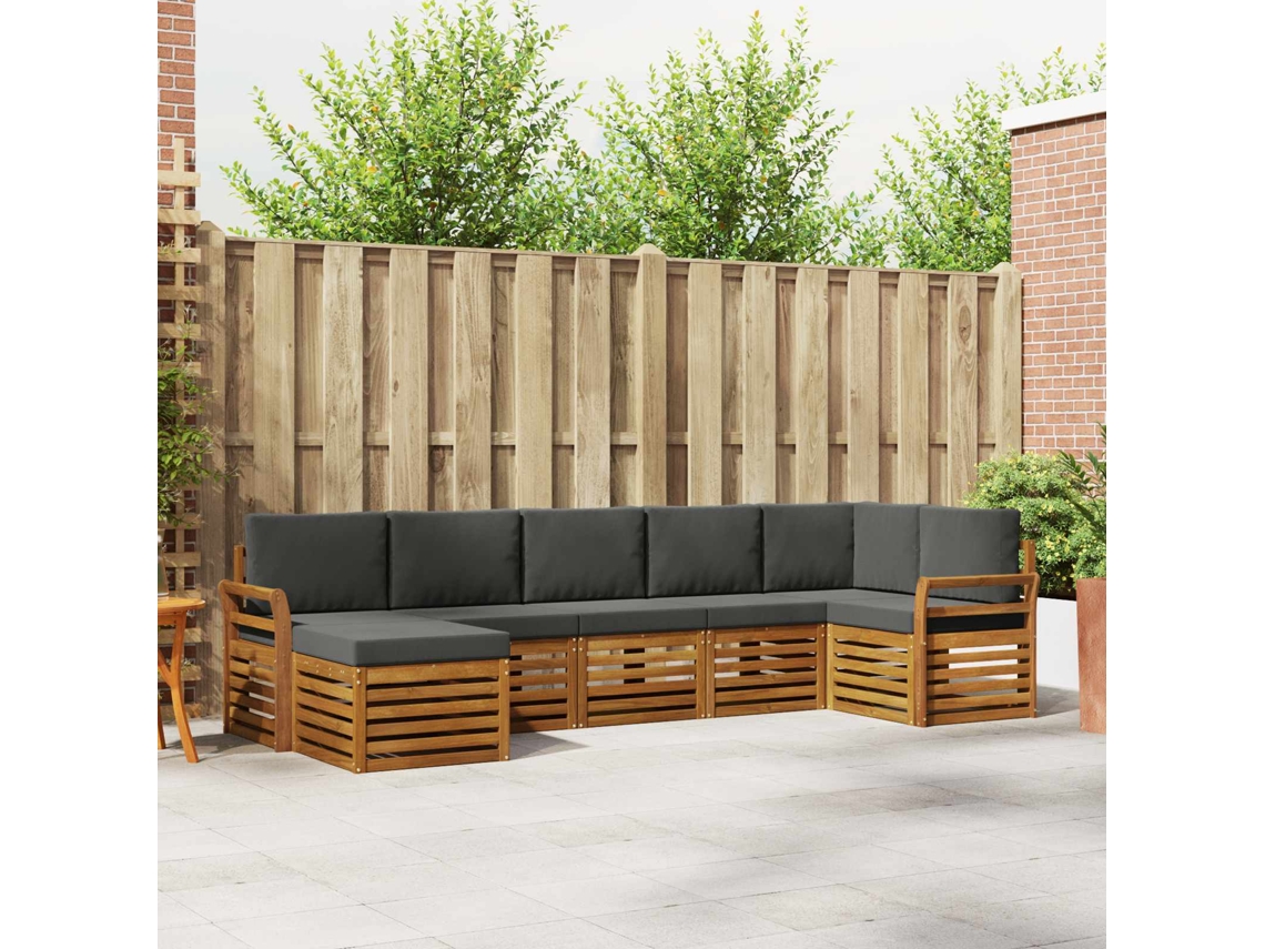 Vidaxl Conjunto De Sofás Para Exterior 7 Unid. Natural E Antracite