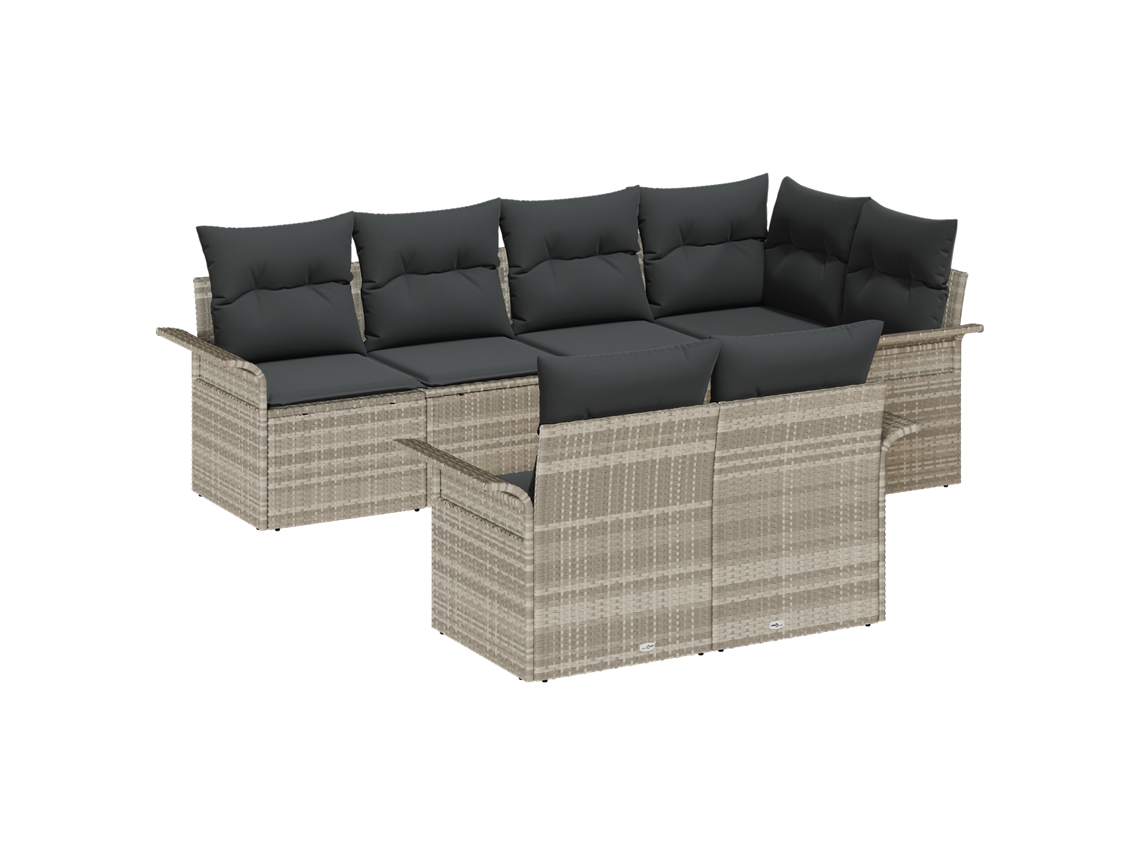 Conjunto 7 Conjunto De Sofá De Jardim Vidaxl Cinzento-claro Vime Pe (55 X 55 X 37 Cm)