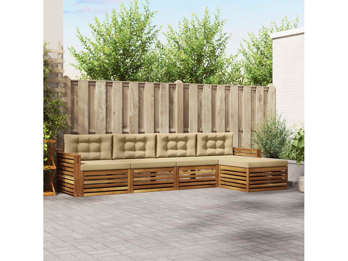 Vidaxl Conjunto De Sofás Para Exterior 5 Unid. Natural E Bege