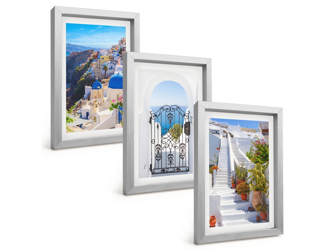 Galeria De Pinturas Muraisarquitetura De Santorini, Oia Moldura Prateada Fotos Para O Escritório Espelharte (3 Peças 20x30 Cm)
