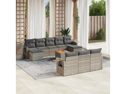 11 Pcs Conjunto Sofás De Jardim C/ Almofadões Vime Pe Cinza Dkd Home Decor