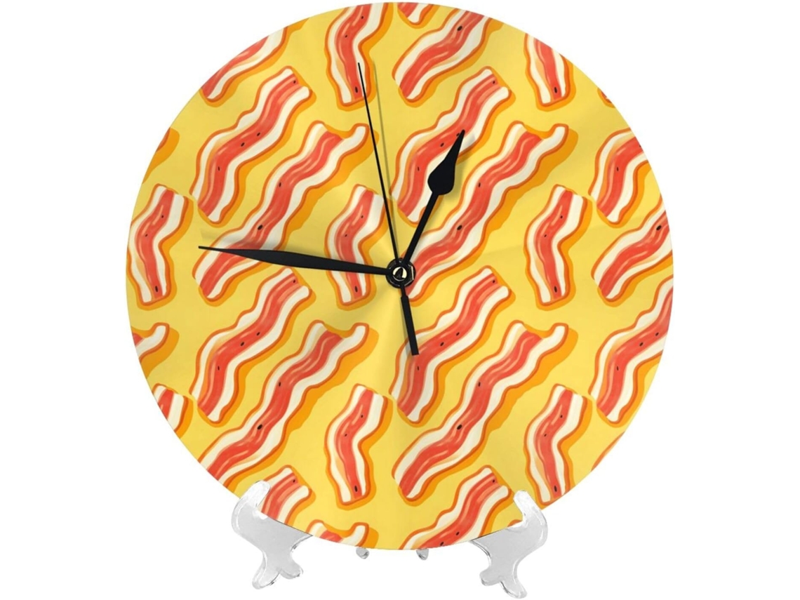Relógio De Parede De 25cm 10 Polegadas Alimentado Por Bateria, Com Design De Bacon Em Estilo Cartoon, Moderno
