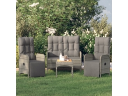 Vidaxl 4 Pcs Conjunto De Jantar P/ Jardim C/ Almofadões Vime Pe Cinza
