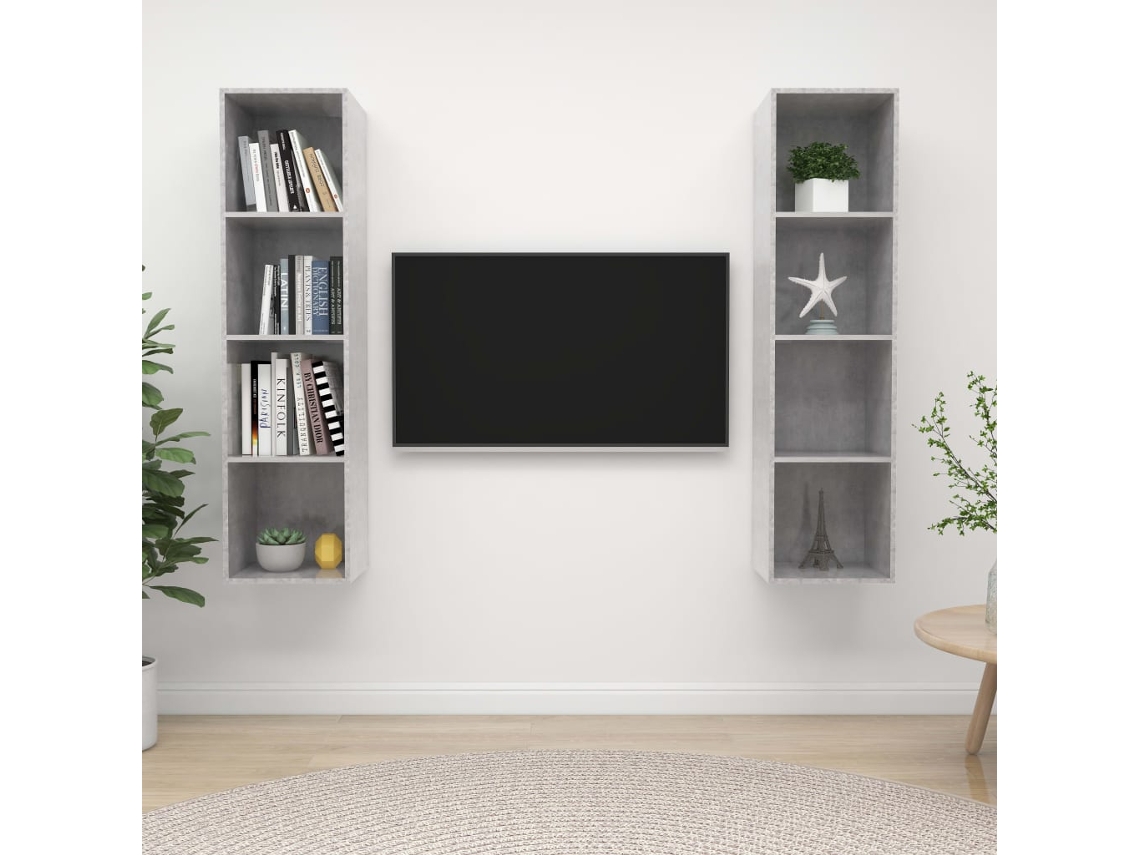 Vidaxl Armários De Parede Para Tv 2 Pcs Contraplacado Cinzento Cimento