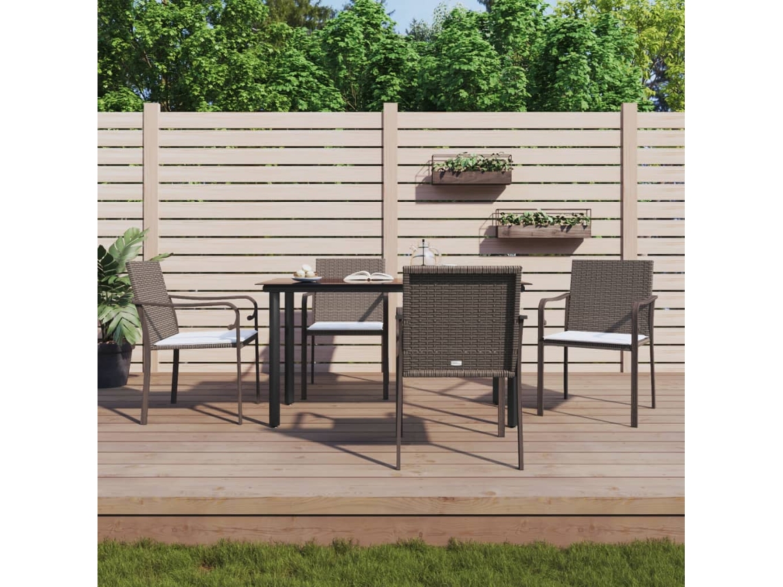 Vidaxl 5 Pcs Conjunto De Jantar P/ Jardim C/ Almofadões Vime Pe E Aço